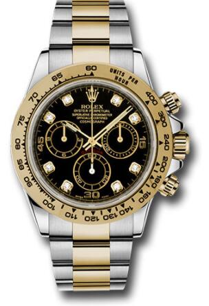 Replica Rolex Yellow Rolesor Cosmograph Daytona 40 Watch 116503 Black Diamond Dial - Click Image to Close